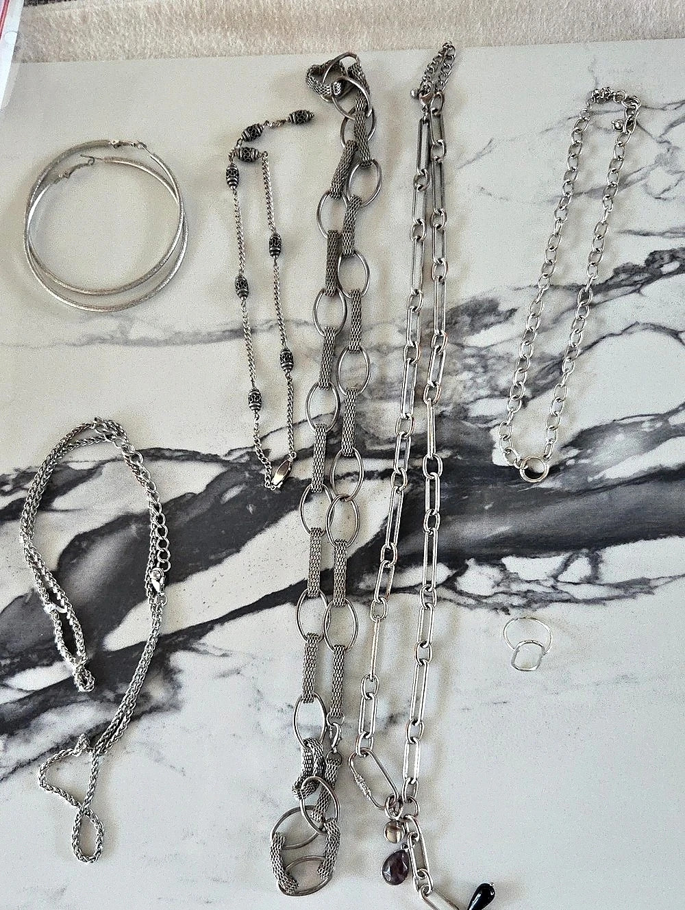 Silver-Tone Layered Necklace Jewelry Lot 7pc